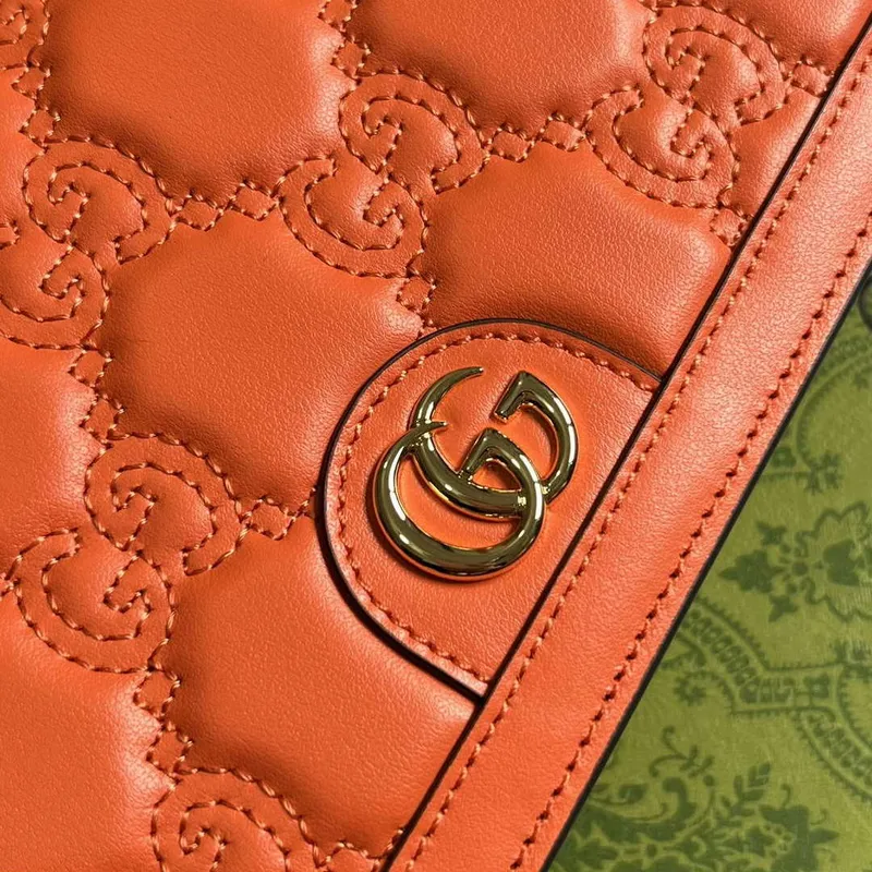 Gucci 723787 GG Matelassé Řetízková Peněženka Oranžová