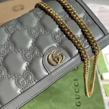 Gucci 723787 GG Matelassé Řetízková peněženka Šedá