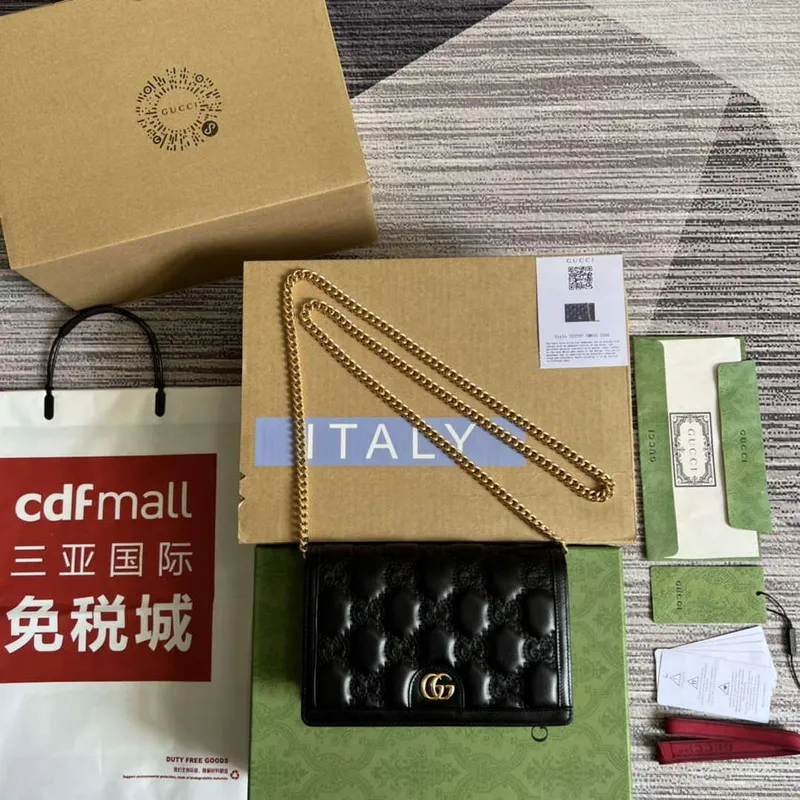 Gucci 723787 GG Matelassé Řetízková peněženka Černá