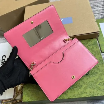 Gucci 723787 GG Matelassé Chain Wallet Růžová růžová