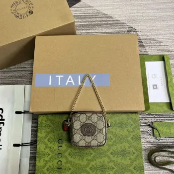 Gucci 726252 peněženka na mince s jahodovým motivem a dvojitým G hnědá