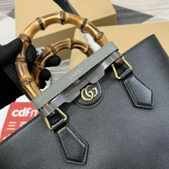 Gucci 750394 Gucci Diana Střední Tote Taška Černá kůže