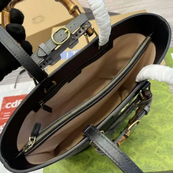 Gucci 750394 Gucci Diana Střední Tote Taška Černá kůže