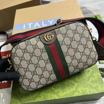 Gucci 752591 Ophidia Gg Malá Kabelka Přes Rameno Hnědá
