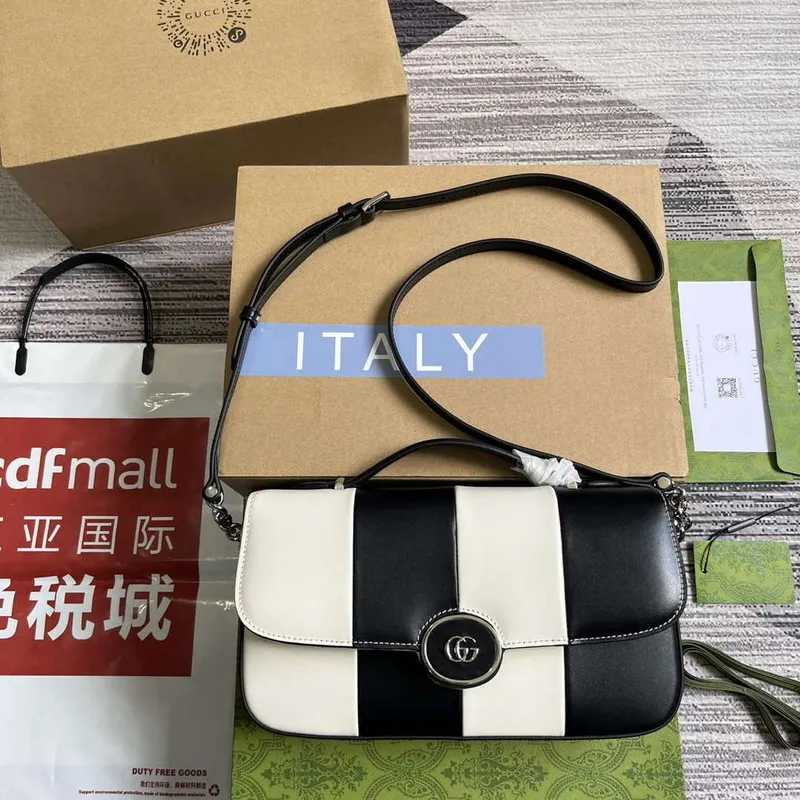 Gucci 739721 Petite GG Malá Kabelka přes Rameno Černá a Bílá