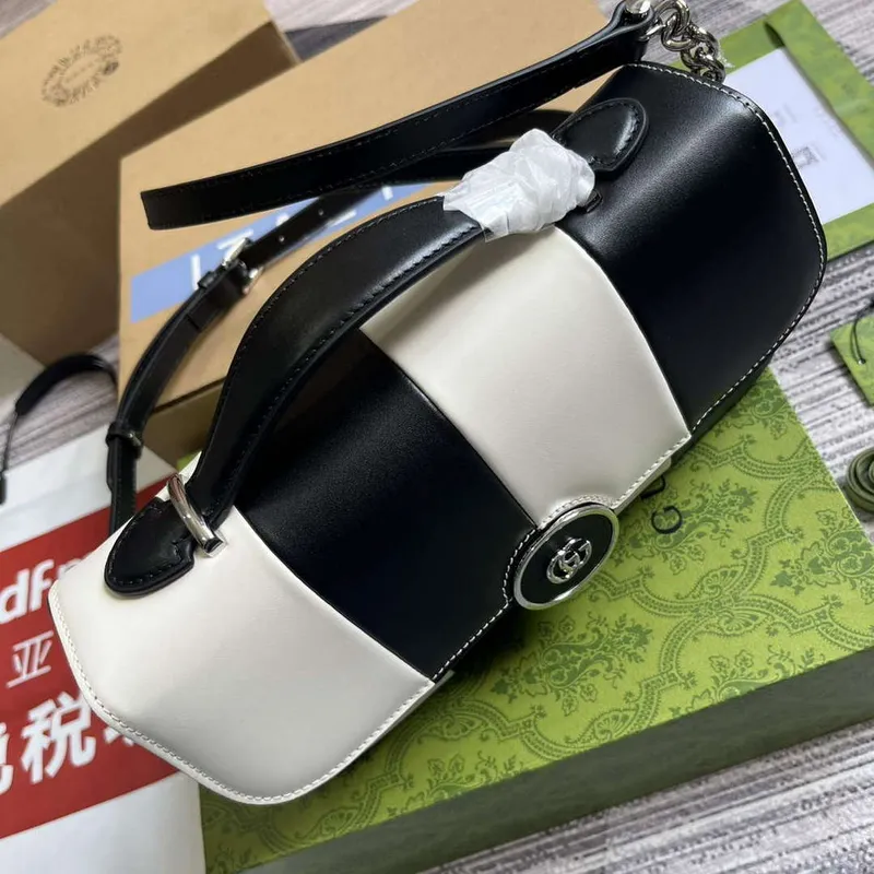 Gucci 739721 Petite GG Malá Kabelka přes Rameno Černá a Bílá