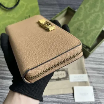 Gucci 750458 zipová peněženka s propleteným G hadím mašlí v růžové béžové barvě