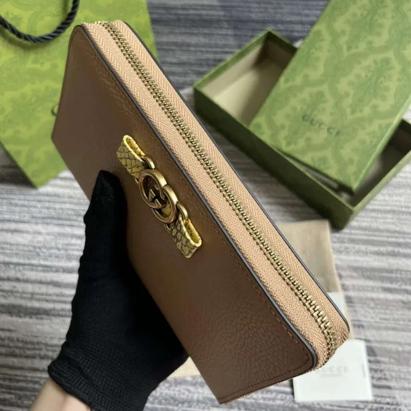 Gucci 750458 zipová peněženka s propleteným G hadím mašlí v růžové béžové barvě