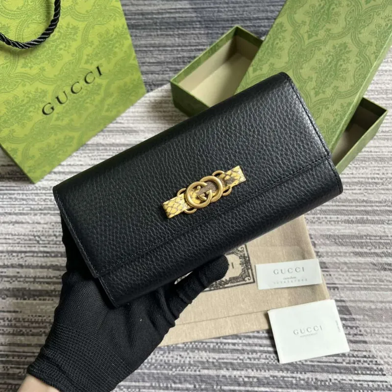 Gucci 750461 Peněženka s propleteným G Python mašlí černá
