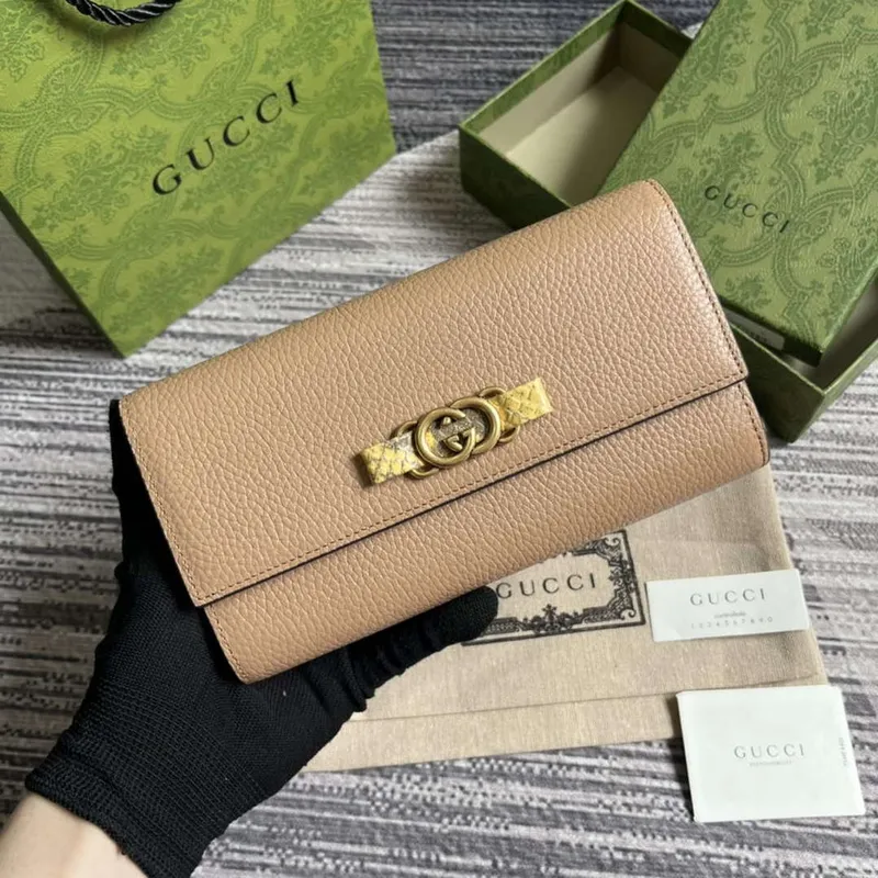 Gucci 750461 Peněženka s propleteným G hadí mašlí růžová béžová