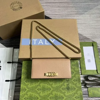 Gucci 746056 Řetězová peněženka s propleteným G hadí mašlí růžová béžová