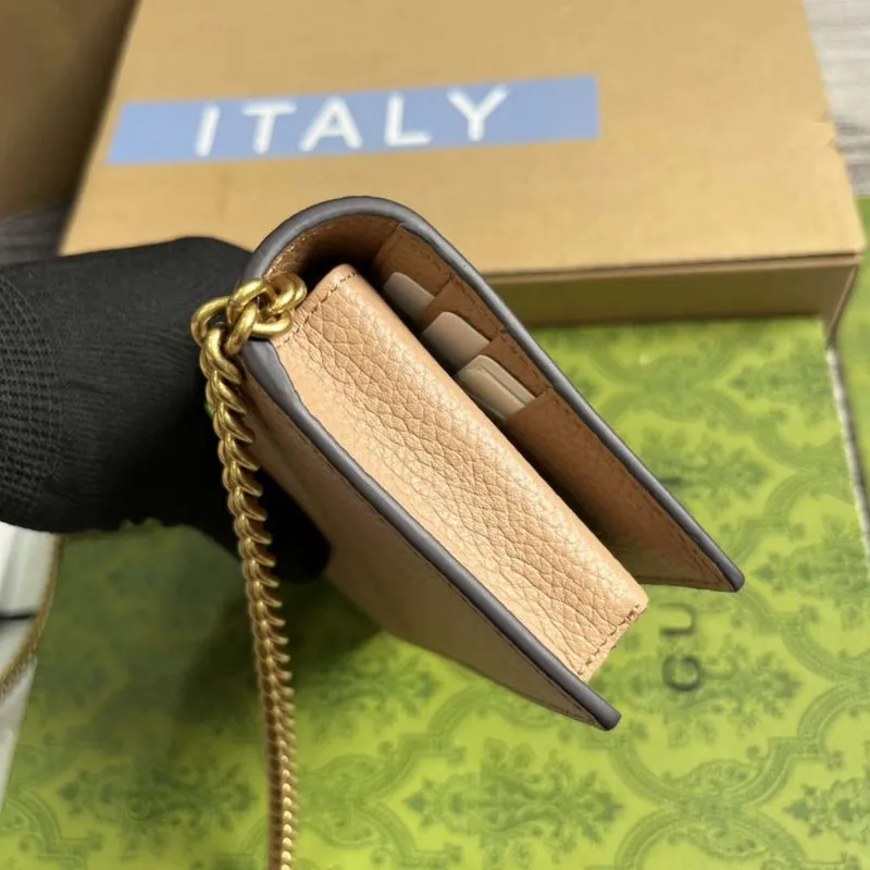 Gucci 746056 Řetězová peněženka s propleteným G hadí mašlí růžová béžová