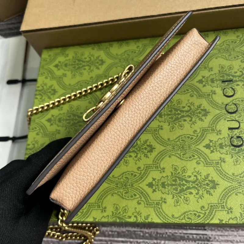 Gucci 746056 Řetězová peněženka s propleteným G hadí mašlí růžová béžová