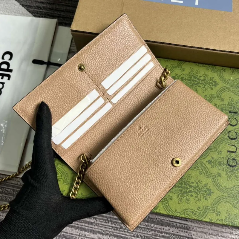 Gucci 746056 Řetězová peněženka s propleteným G hadí mašlí růžová béžová