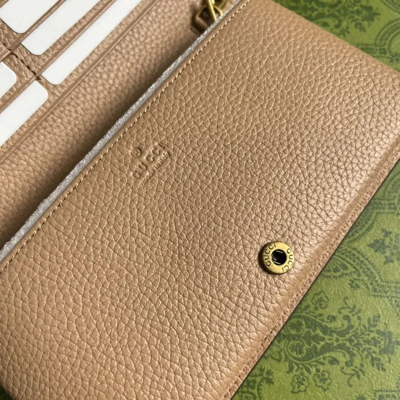 Gucci 746056 Řetězová peněženka s propleteným G hadí mašlí růžová béžová