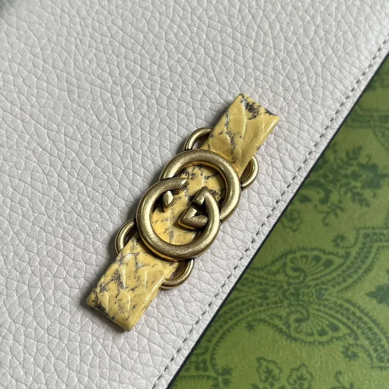 Gucci 746056 Řetízková peněženka s propleteným G hadí mašlí bílá