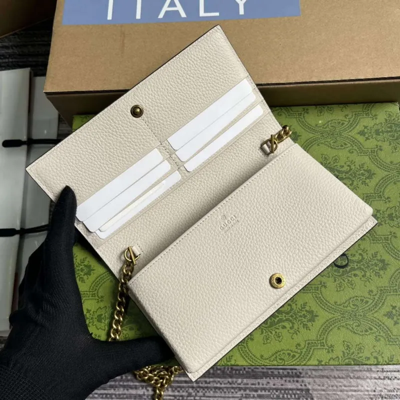 Gucci 746056 Řetízková peněženka s propleteným G hadí mašlí bílá