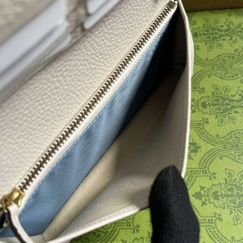 Gucci 746056 Řetízková peněženka s propleteným G hadí mašlí bílá