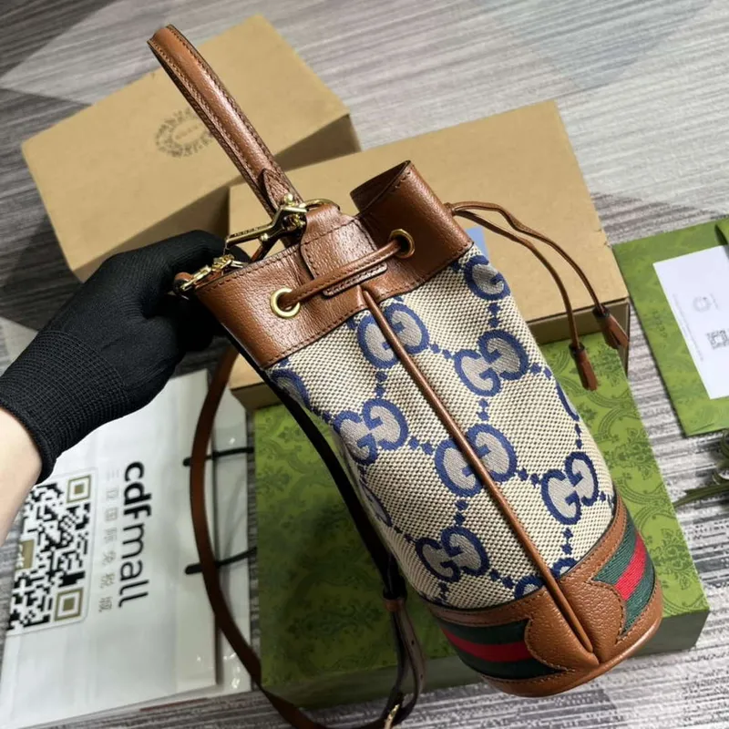 Gucci 550621 Ophidia Malá GG Kbelík Taška Hnědá