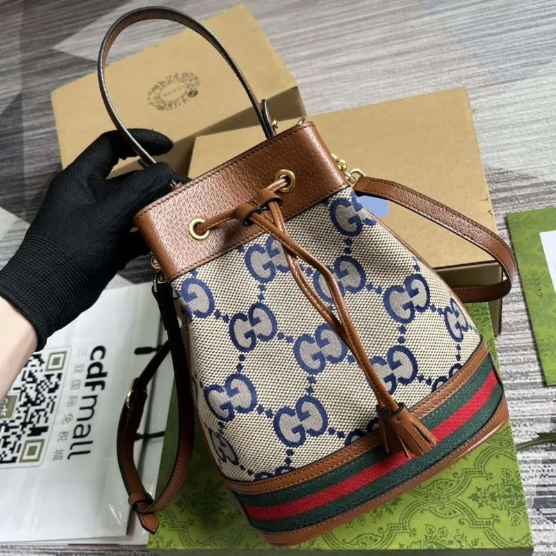 Gucci 550621 Ophidia Malá GG Kbelík Taška Hnědá