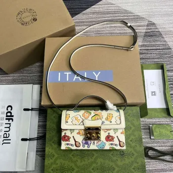 Gucci 652683 Padlock Mini Taška Bílá kůže zvířecí potisk