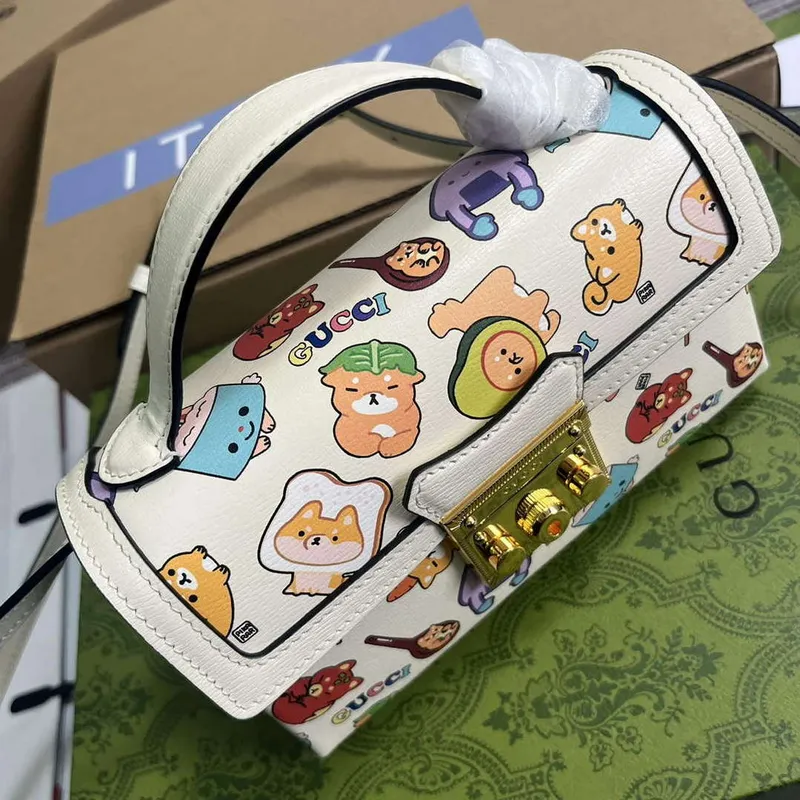 Gucci 652683 Padlock Mini Taška Bílá kůže zvířecí potisk