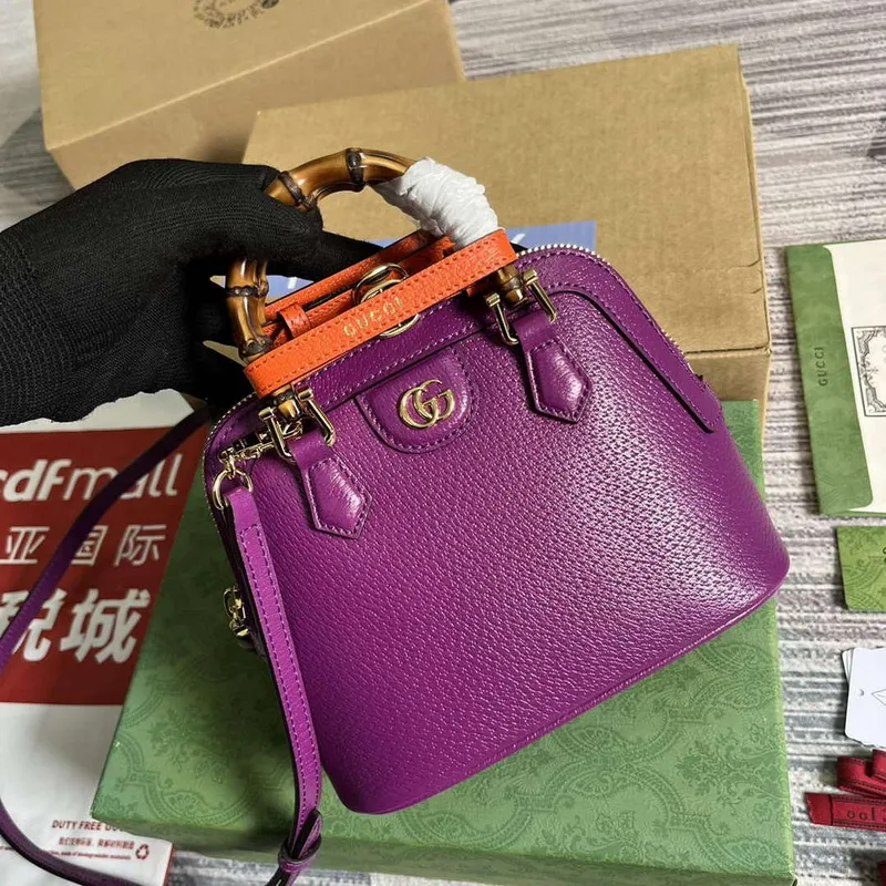 Gucci 715775 Gucci Diana Mini Tote Bag Fialová kůže