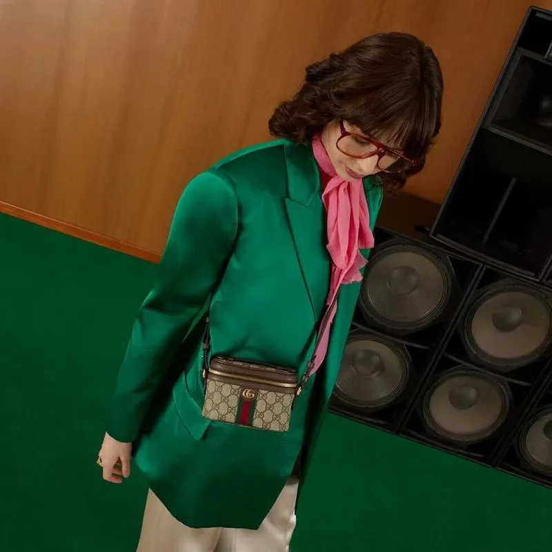 Gucci 699532 Ophidia GG mini taška s horním uchopem Béžová Hnědá