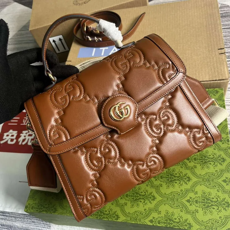 Gucci 736877 GG Matelassé Kabelka Hnědá