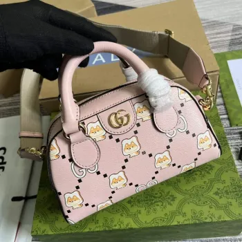 Gucci 724606 Ophidia GG zvířecí potisk mini taška světle růžová