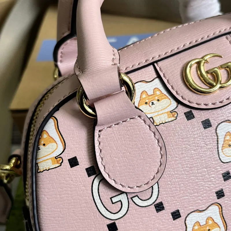 Gucci 724606 Ophidia GG zvířecí potisk mini taška světle růžová