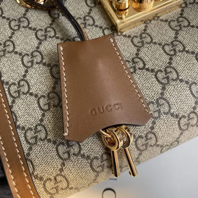 Gucci 498156 Padlock GG Malá Kabelka přes Rameno Hnědá