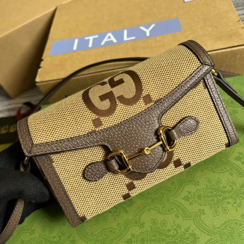 Gucci 699296 Gucci Horsebit 1955 jumbo GG mini taška Hnědá