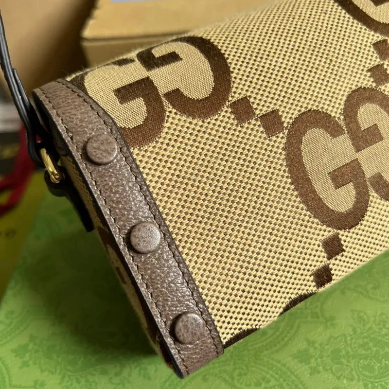 Gucci 699296 Gucci Horsebit 1955 jumbo GG mini taška Hnědá