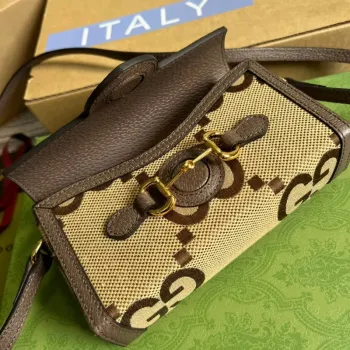 Gucci 699296 Gucci Horsebit 1955 jumbo GG mini taška Hnědá