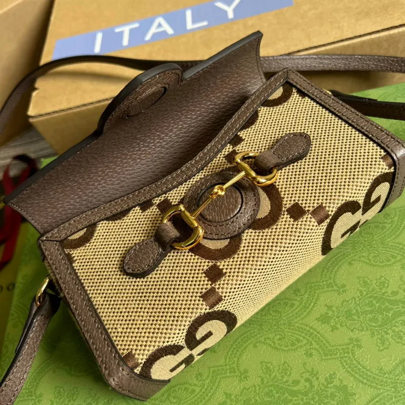 Gucci 699296 Gucci Horsebit 1955 jumbo GG mini taška Hnědá