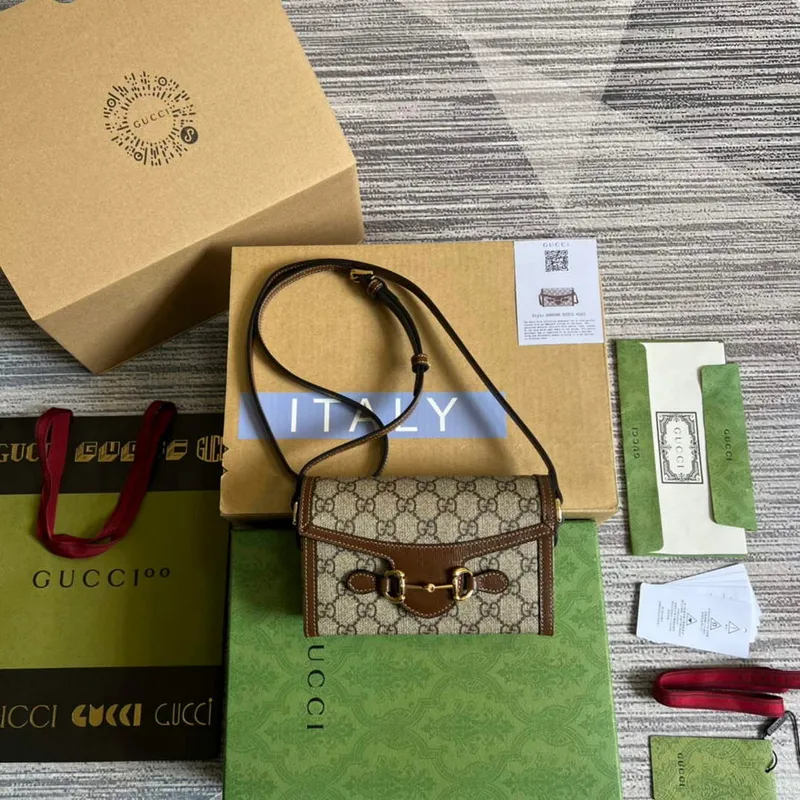 Gucci 699296 Gucci Horsebit 1955 mini taška Hnědá