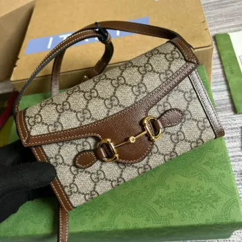 Gucci 699296 Gucci Horsebit 1955 mini taška Hnědá