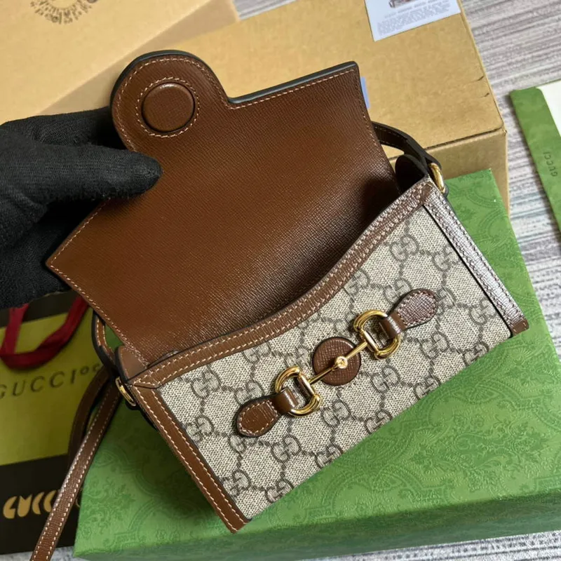Gucci 699296 Gucci Horsebit 1955 mini taška Hnědá