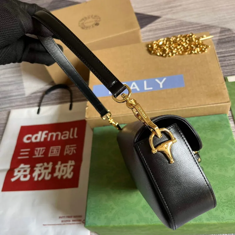 Gucci 735178 Gucci Horsebit 1955 malá kabelka přes rameno Černá