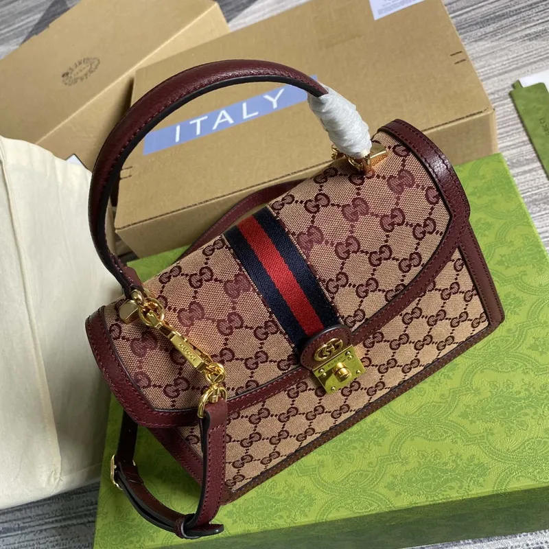 Gucci 651055 Ophidia GG malá kabelka s horním uchopem vínově červená