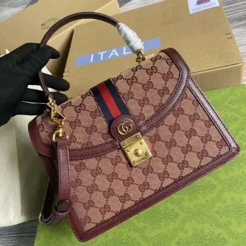Gucci 651055 Ophidia GG malá kabelka s horním uchopem vínově červená
