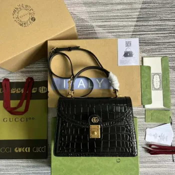 Gucci 651055 Ophidia GG malá kabelka s horním uchopem z krokodýlí kůže černá