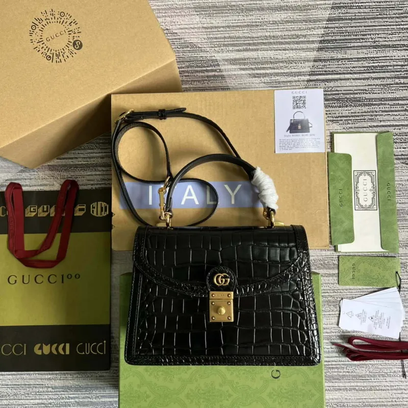 Gucci 651055 Ophidia GG malá kabelka s horním uchopem z krokodýlí kůže černá