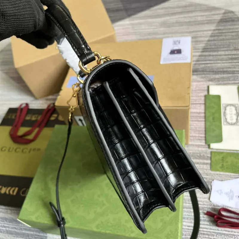 Gucci 651055 Ophidia GG malá kabelka s horním uchopem z krokodýlí kůže černá