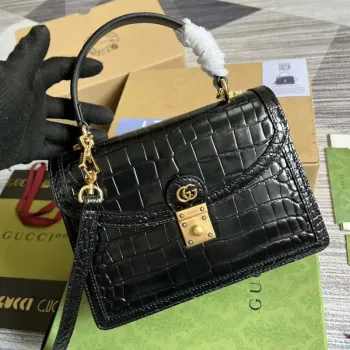 Gucci 651055 Ophidia GG malá kabelka s horním uchopem z krokodýlí kůže černá