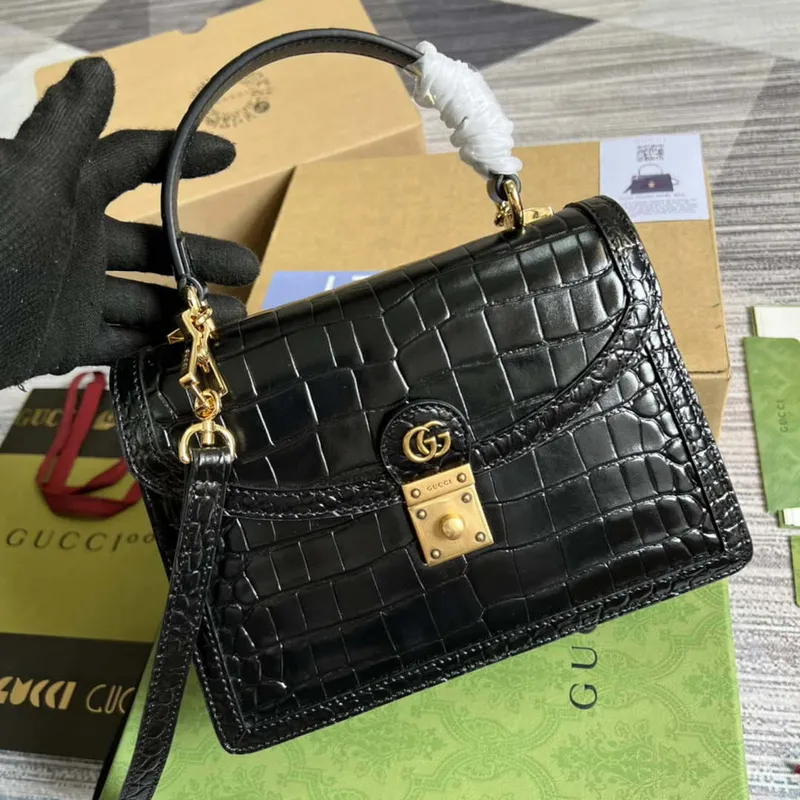 Gucci 651055 Ophidia GG malá kabelka s horním uchopem z krokodýlí kůže černá