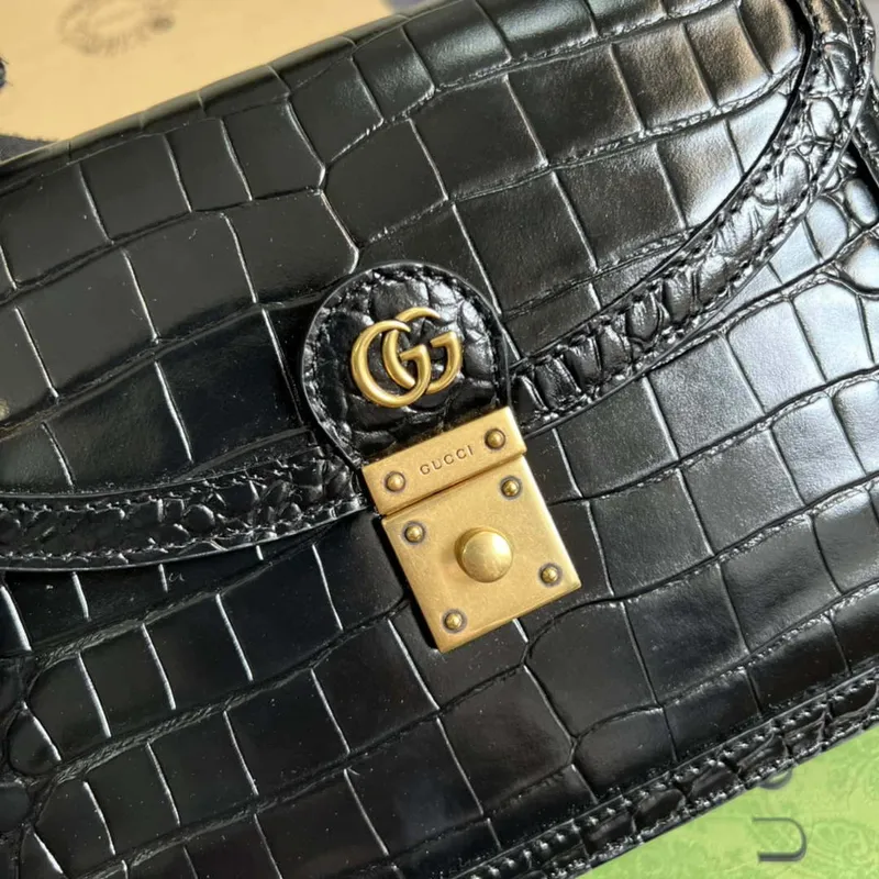 Gucci 651055 Ophidia GG malá kabelka s horním uchopem z krokodýlí kůže černá