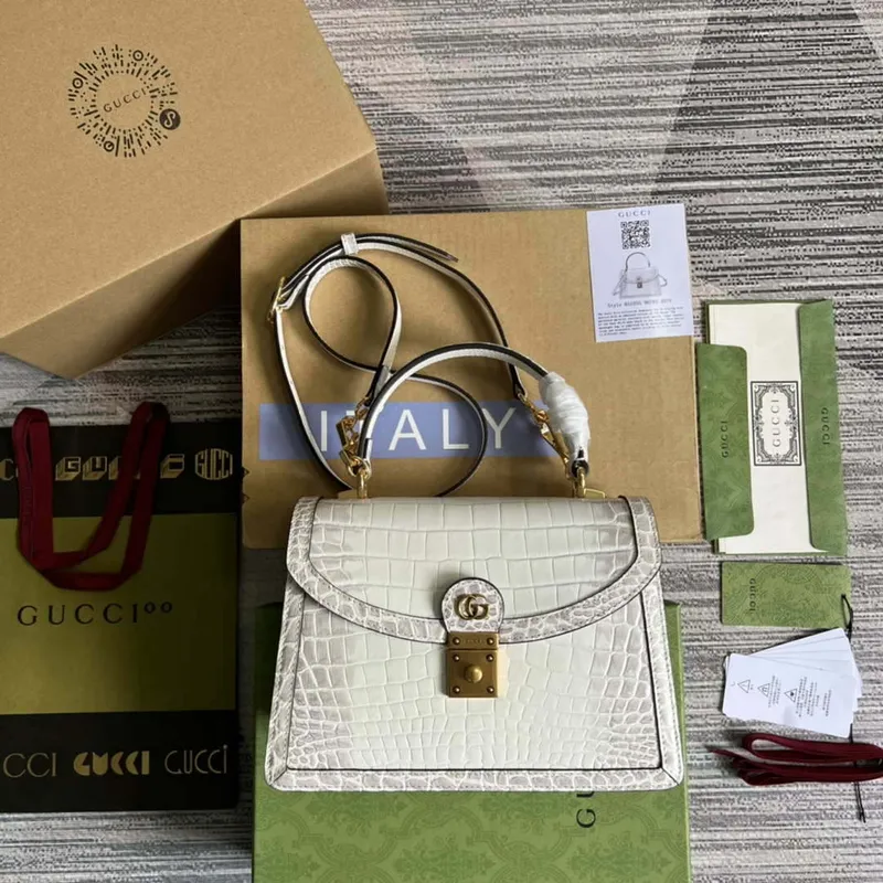 Gucci 651055 Ophidia GG malá kabelka s horním uchopem z krokodýlí kůže bílá