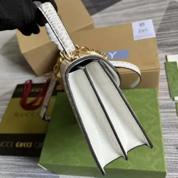 Gucci 651055 Ophidia GG malá kabelka s horním uchopem z krokodýlí kůže bílá
